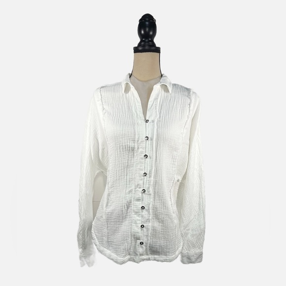 Cato Tops - Cato Oversized Boho White Cotton Button Up Long Sleeve Shirt Womens size ‘